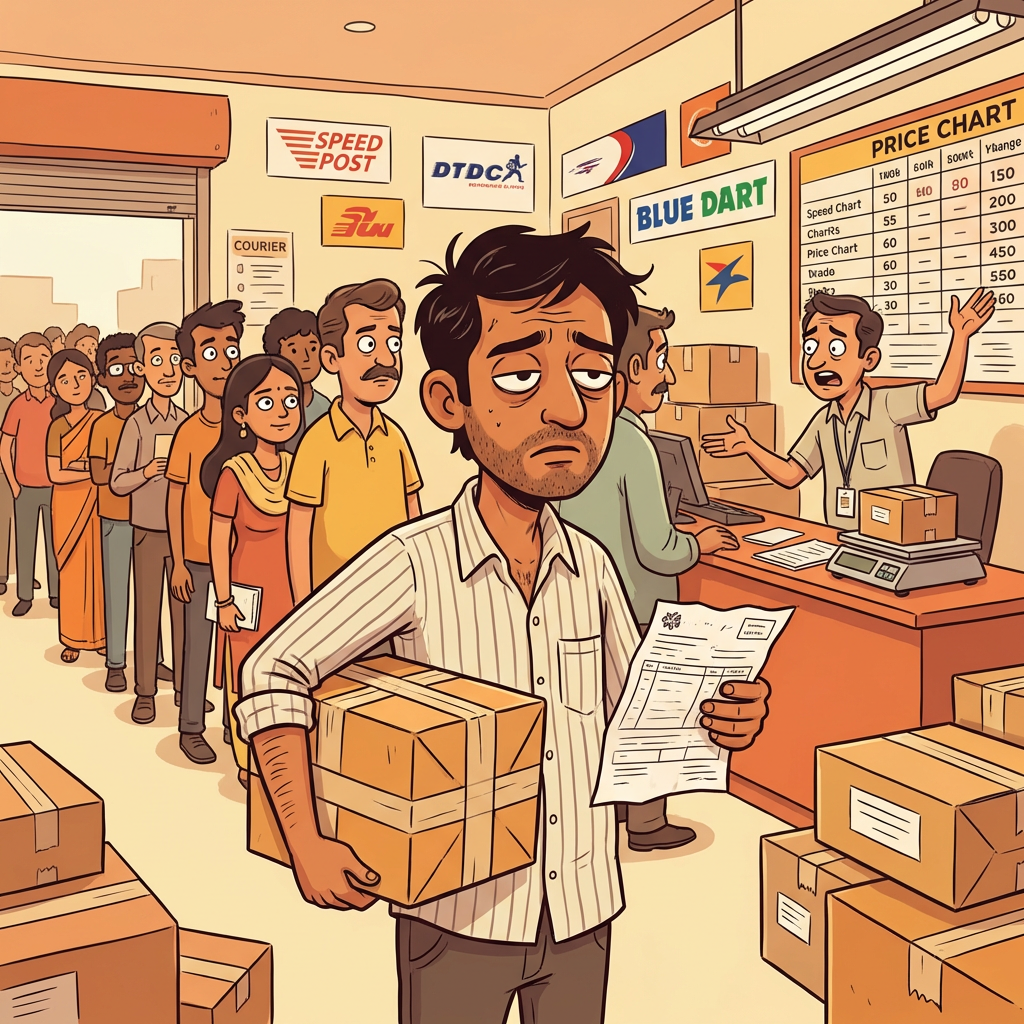 Frustrated person at courier shop